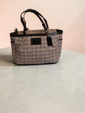 Coach Multicolor Tweed Tote with Black Trim and Handles